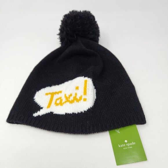 Kate Spade Accessories - New Kate Spade Womens Taxi Pom Pom Beanie Hat Black Knitted